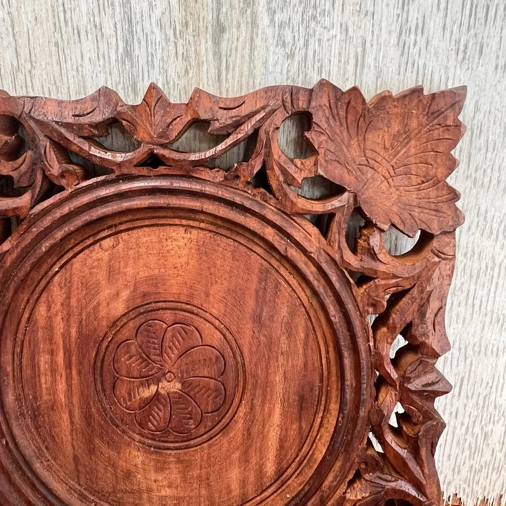 Vintage Teak Hand Carved Wooden Trivet/ Hot Plate Made in India